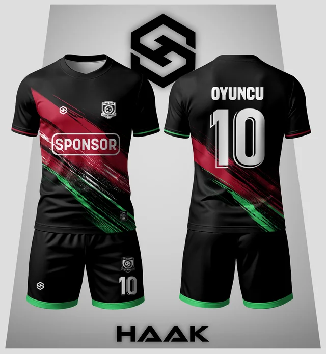 Siyah Kırmızı Yeşil Çizgili Forma - HK0051F