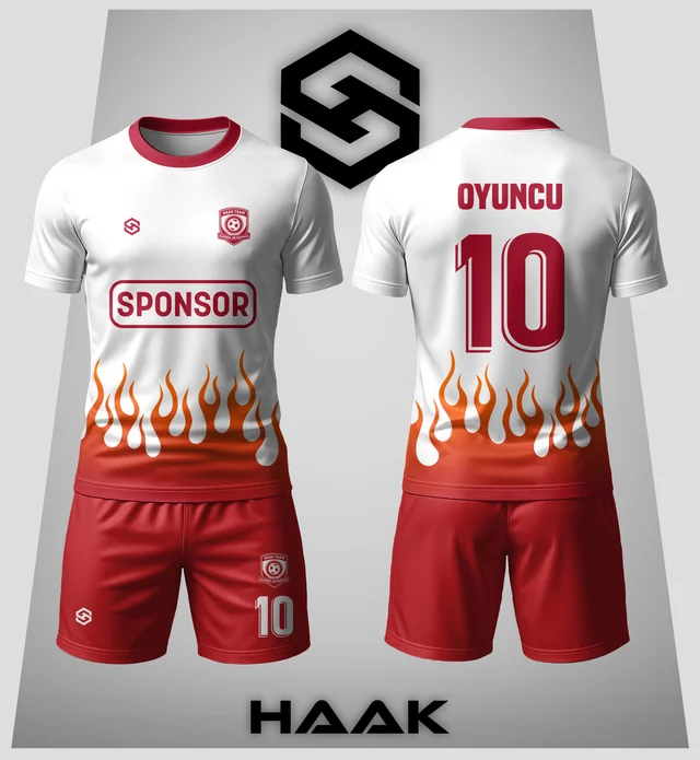 Beyaz Kırmızı Alevli Forma - HK0129F