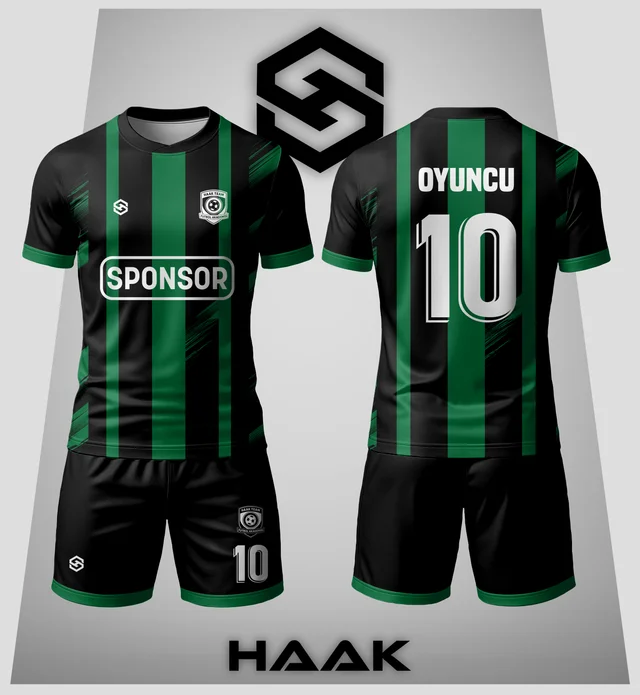 Siyah Yeşil Çubuklu Forma - HK0111F