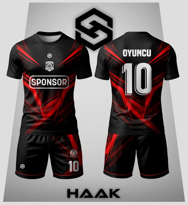 Siyah Kırmızı Çizgili Forma - HK0131F