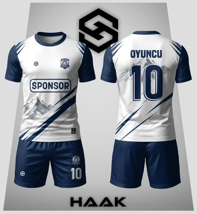 Beyaz Mavi Dağ Manzaralı Forma - HK0062F