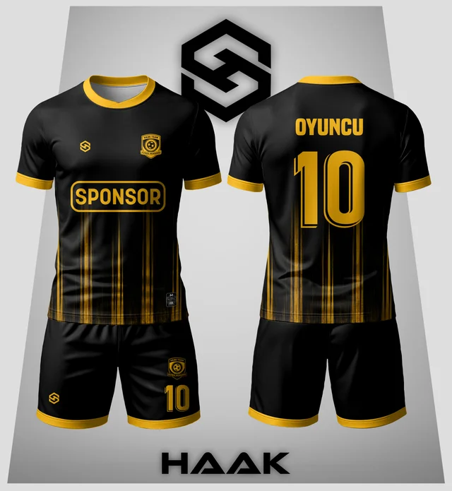 Altın Sarısı Çizgili Siyah Forma - HK0109F