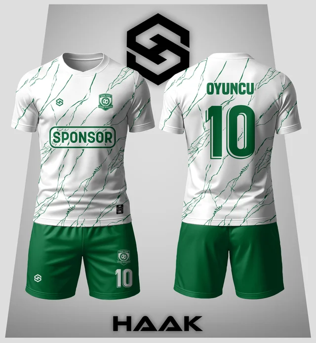 Beyaz Yeşil Mermer Desenli Forma - HK0105F