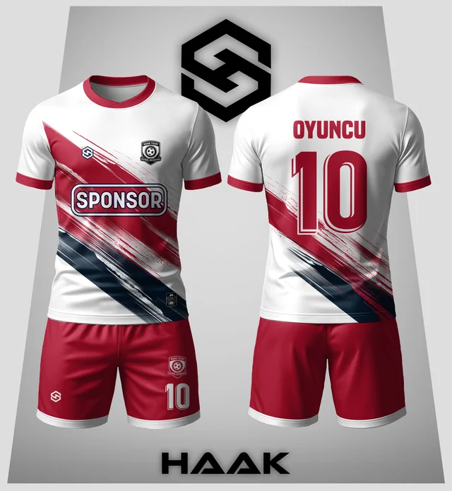 Kırmızı Beyaz Fırça Desenli Forma - HK0050F